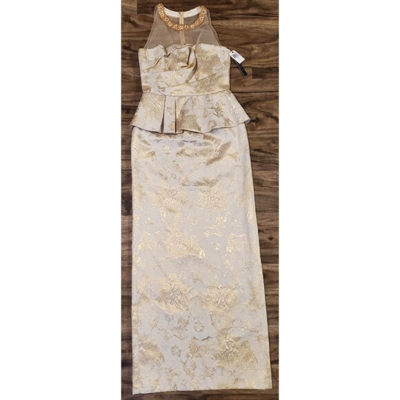 David Meister Dresses & Skirts - $628 David Meister Women Size 6 Sleeveless Illusion Peplum Gown Dress Gold Cream